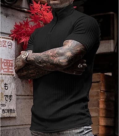 Rela Bota Men's Fashion Polo Shirt Slim Fit Solid Workout Shirt Zip Turtleneck Cycling Sweatshirt